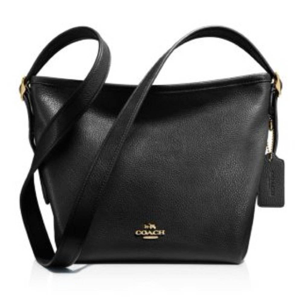 Coach Dufflette Leather Crossbody Bag Black Zip Closure Slightly Pebbled